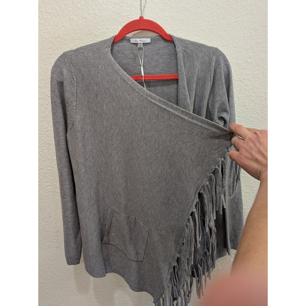 Vila Milano Womens Open Front Cardigan S Fringe Gray Pockets Soft Light Layer - Picture 2 of 8